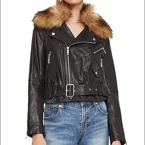 BCBGMAXAZRIA Kaylee Leather Jacket Faux Fur Collar